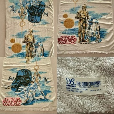 Vintage Star Wars Handtuch 1977 The Bibb Company Skywalker Leia Darth Vader C3PO R2
