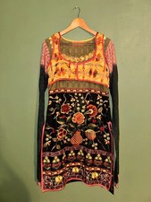 Sidharth Oberoi Embroidered Kurta Tunic Mini Dress M Black Floral Sequin Boho