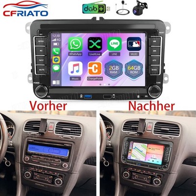DAB+ Für VW GOLF 5 6 Plus Touran Polo Caddy Carplay GPS Android 15 Autoradio KAM