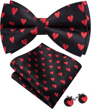 Paisley Striped Bow Tie for Men Silk Pre-Tied Bowtie Pocket Square Cufflinks Set