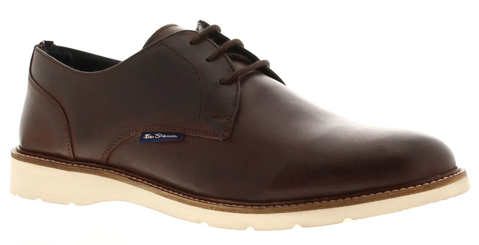 Ben Sherman Chaussures Homme Ben Sherman Hampton Derby Cuir Enduit Rouge - Photo 1/4
