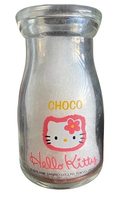 Rare Vintage Hello Kitty Glass Milk Bottle Choco 1998 Sanrio Kawaii Japan