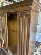 Antique Wooden Wardrobe Brown with Mirror Door, Drawer & Rail