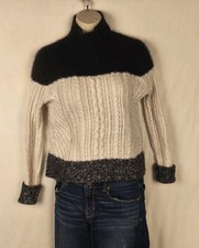 Aqua 100 Cashmere Sweater Women's Size Small Mock Neck Colorblock Ivory Black