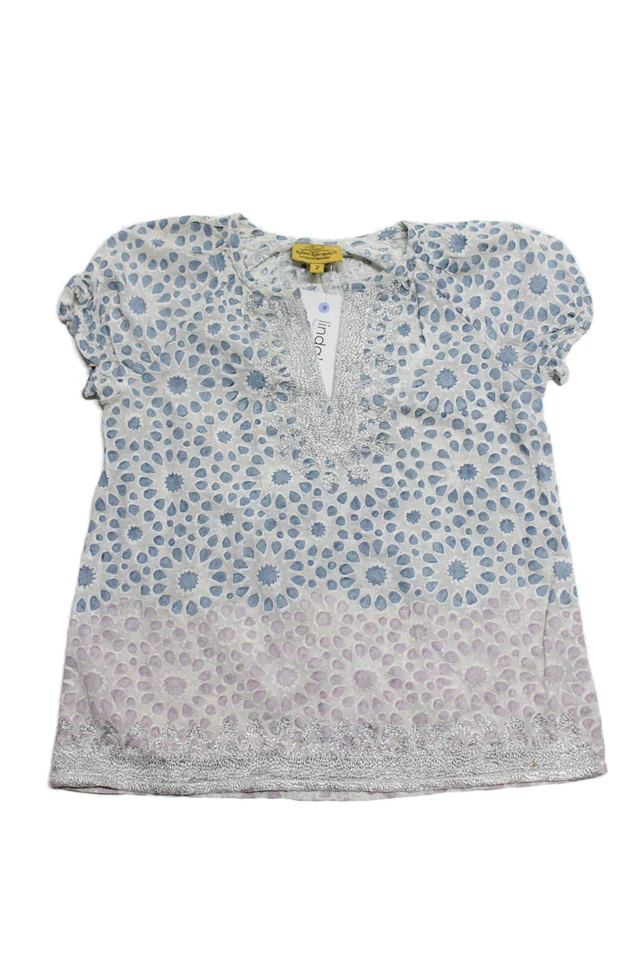 Top Roberta Roller Rabbit Niñas Azul Rosa Estampado Cuello en V Manga Corta Talla 2 Foto 2 de 4