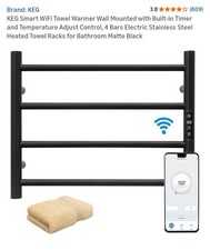 KEG Smart WiFi Electric Heated Towel Rack Wall Mounted Stainless Steel Black