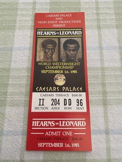 1981 Boxing Ticket – Hearns vs Leonard – Caesars Palace World Welterweight Title