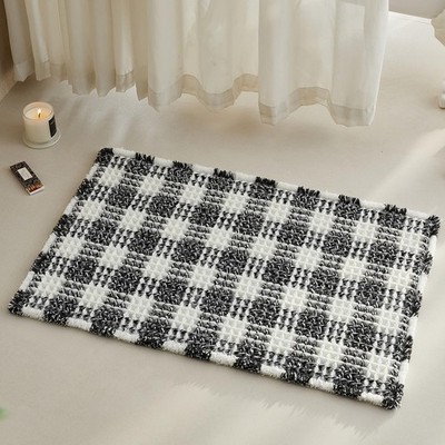 TYUU Waffle Bath Mat, Boho Bathroom 1'8'' X 2'6'' (Rectangular), White & Black