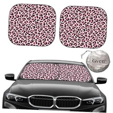 Windshield Sun Shade 2pcs with Bonus Pink Car Sunshade for Medium Pink Leopard
