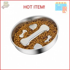 Novery Non-Slip Stainless Steel Slow Feeder Dog Bowl, 2-Cups