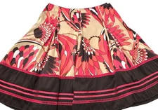 WORTHINGTON size 8 Tan Pink & Brown Floral Pleated Embroidered Knee Length Skirt