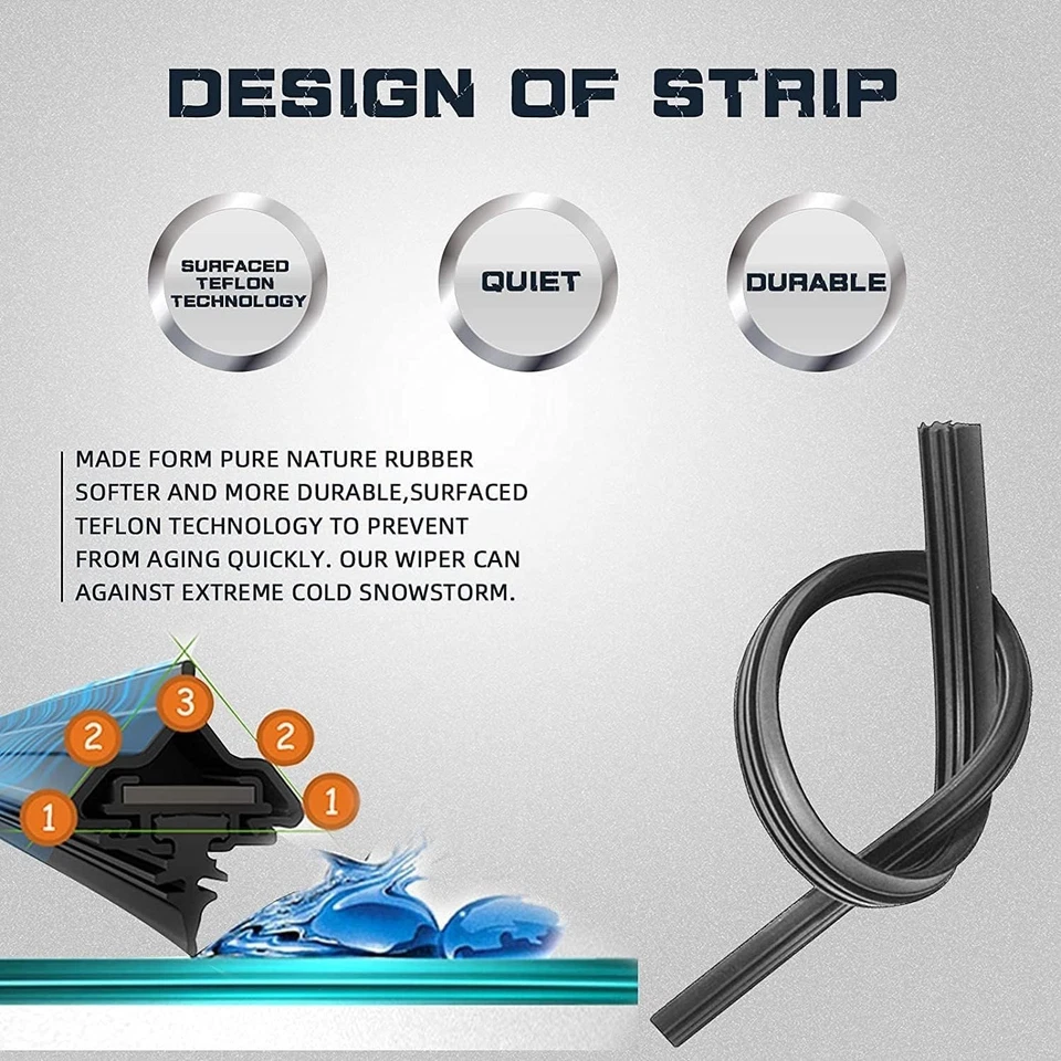 3-Pc Premium All Weather Front Wipers Replacement Set Fit w/ 2020-2025 Kia Soul - Изображение 4 из 4