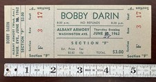 Vintage June 28th 1962 Bobby Darin Concert Ticket Albany Armory New York &ldquo;F&rdquo;