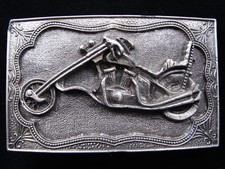 RD15129 VINTAGE 1970s CHOPPER MOTORCYCLE PEWTER BELT BUCKLE