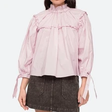 Sea New York Marlene Mock Neck Pink Poplin Victorian Blouse Top Small EUC