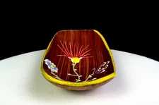 Italian Art Pottery Woodgrain Raised Flower Majolica 7 3/8" Oval Bowl 1950-1970