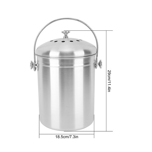 Countertop Compost Bin Round Stainless Steel Remove Odors Composting Bin Wit NEW - Picture 7 of 12
