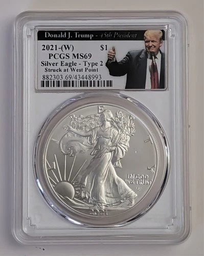 2021 (W) AMERICAN SILVER EAGLE TYPE 2 PCGS MS69 TRUMP LABEL SKU 69/43448993