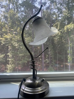 Antique Brass Railroad Steam Train Model Table Lamp Wooden Base Shade Included