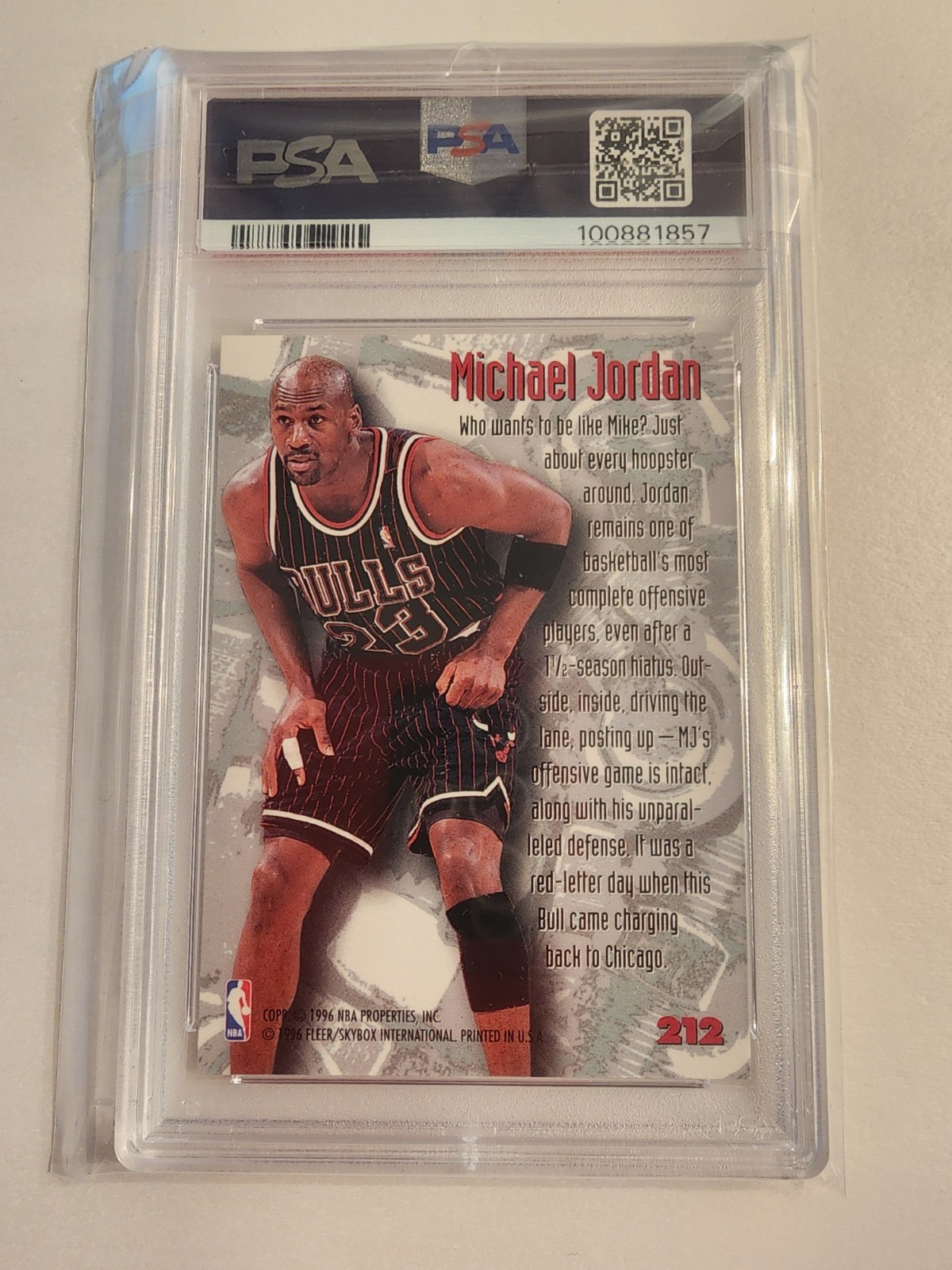 1995-96 Fleer Metal - Nuts & Bolts Michael Jordan #212 PSA-8-NM-MT view 2