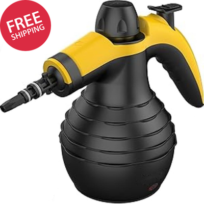 #ad Handheld Pressure Steam Cleaner Black and Yellow with 10 Attachments for Clean $43.98