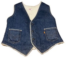 Vintage 1980s Levi s Sherpa Lined Blue Denim Vest Orange Tab 3 Button Sz Large