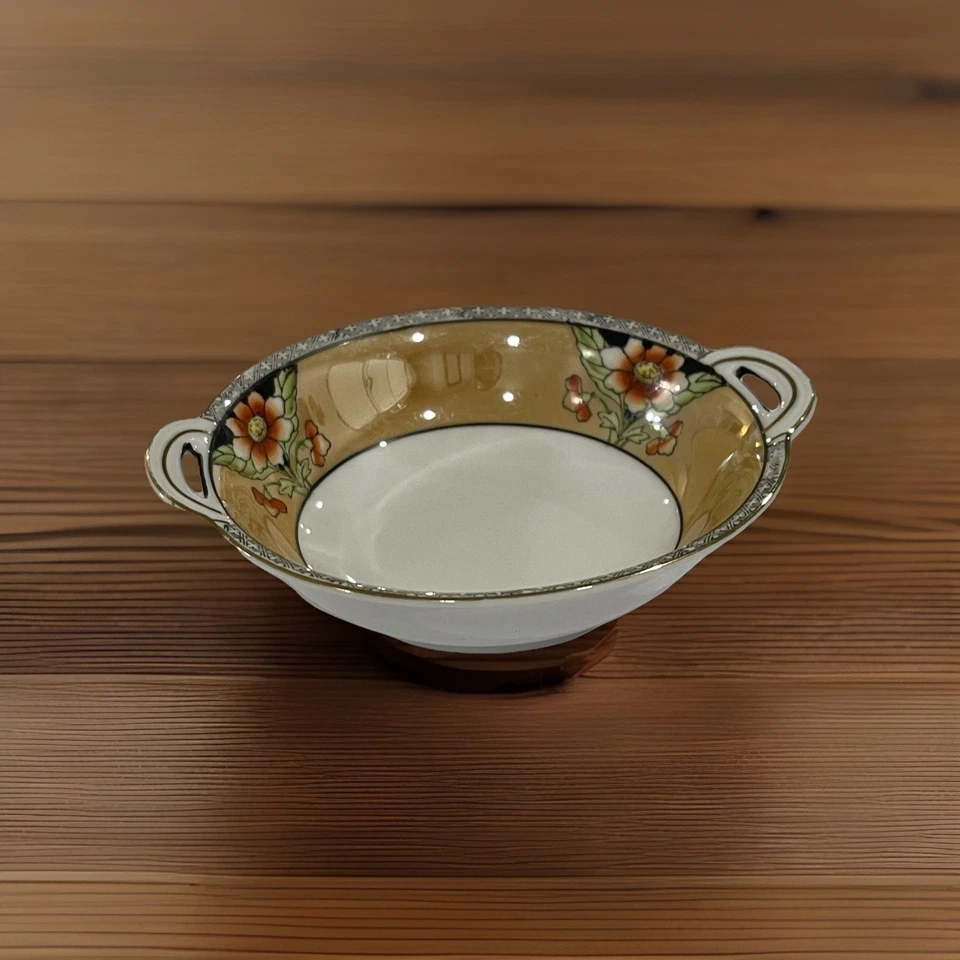 Cuenco vintage Noritake pintado a mano - Lustreware floral naranja de los años 20 con asas Foto 4 de 4