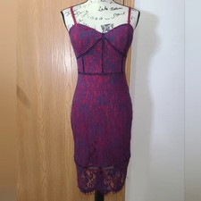 Guess Wine/navy Lace Corset Top Slip Dress Club Formal Wedding Guest size 2