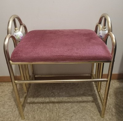 Vintage Rosalco Vanity Chair Bench/ Brass Purple/pink Cushion