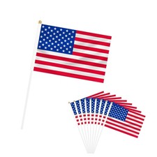 America USA Small Mini Flags, 25 Pack Hand Held American US Stick Flags, 5.5x...