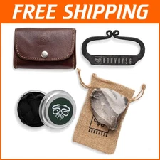 Compact Carbon Steel Fire Striker and Flint Kit in Luxurious Leather Gift Pouch