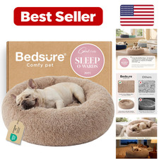 Calming Dog Bed Medium Size Donut Washable Pet - Camel 30 x 30 x 8 in Polyester