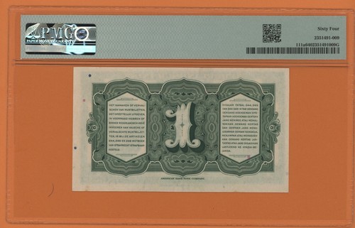 NETHERLANDS INDIES 1 GULDEN 1943 PICK # 111a PMG 64 CHOICE UNCIRCULATED. - Picture 2 of 2