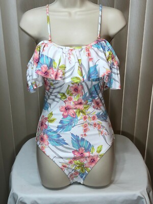 Juniors Raisins One Piece Off Shoulder Swimsuit S Cheeky Ruffle Tropical Maui