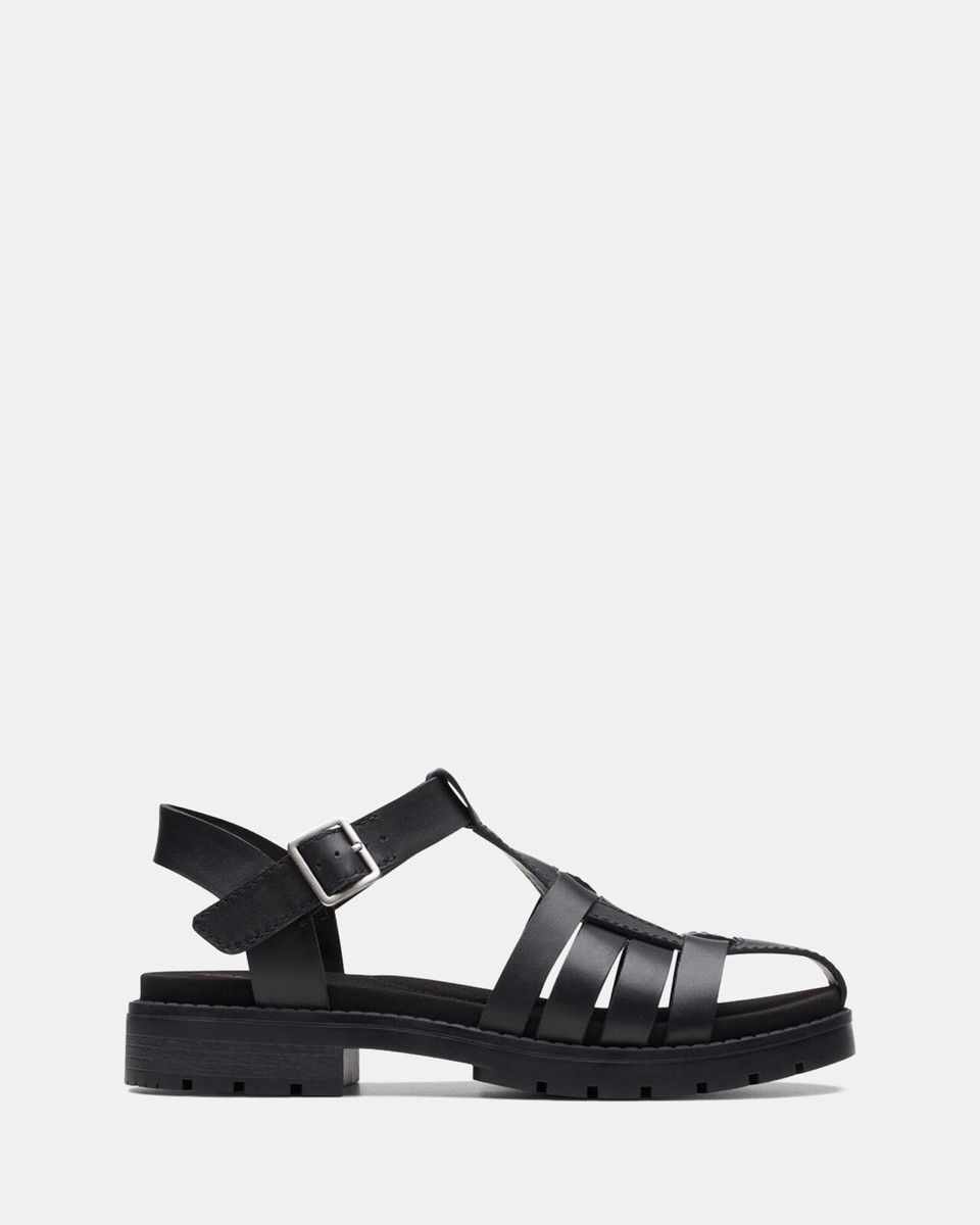 BNIB Clarks Ladies ORINOCO BAND Black Leather Sandals
