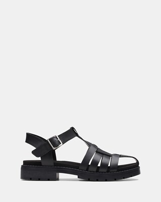 Brandneu in Box Clarks Damen ORINOCO BAND schwarze Ledersandalen