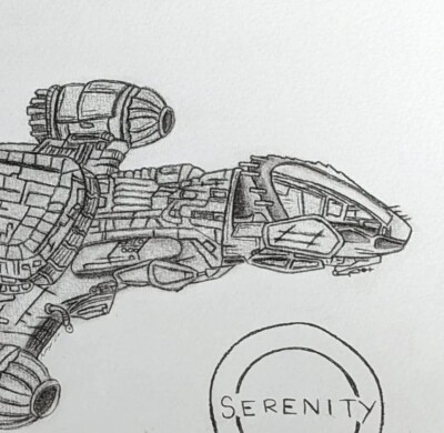 Serenity Ship, Firefly TV-Show, Kohledruck, signiert, schwarz-weiß