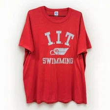Vintage IIT Scarlet Hawks Swimming T Shirt Illinois Institute Technology Red XL