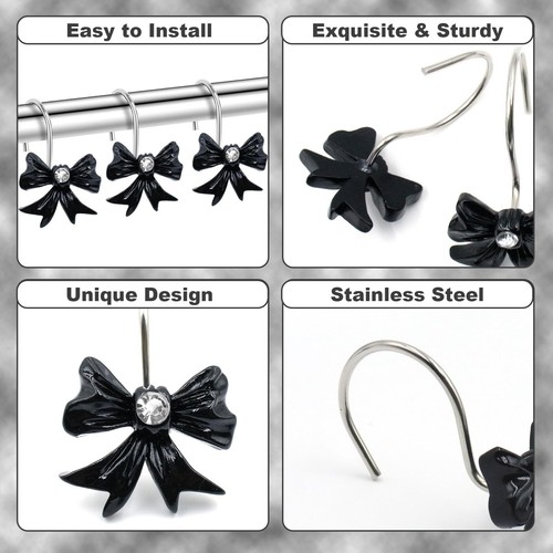 Bow Knot Shower Curtain Hooks Decorative Shower Curtain Rings Black Cute Resi... - Imagen 4 de 7