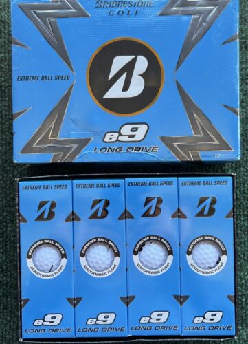 Bridgestone e9 Long Drive Golfbälle (2 Dutzend) NEU Box beschädigt mit Logo