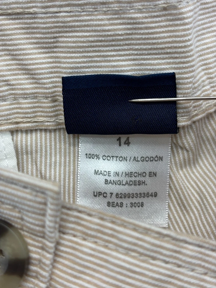 Calça chino listrada bege edição básica perna larga cropped feminina tamanho 14 - Imagem 3 de 4