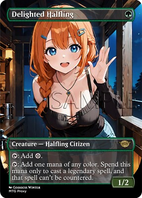 MTG - Delighted Halfling - Fanart Borderless Style Card for EDH / Playtest