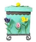 9” Green Wood Metal Box Floral Distressed Great Indoors ‌Shelf Stash Storage
