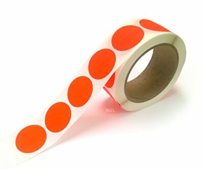 Color Coding Stickers, 500 Labels per Roll, Red Fluorescent, 1.5'' Round
