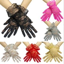 Short Bride Wedding Gloves Lace Gauze Transparent Gloves Summer Women Mittens