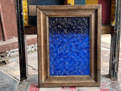 Selten Alt Vintage Handmade Geprägt Einzigartig Glas Wandbehang Holzrahmen, (F1)