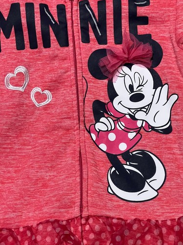 Sz 6 Girls Disney Minnie Mouse PINK Hoodie Zip Sweatshirt Ruffle Lace Polka Dots - Picture 2 of 14
