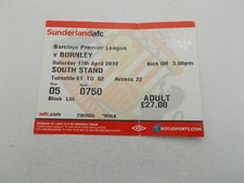 TICKET   Sunderland  v  Burnley   09/10   PREMIER LEAGUE