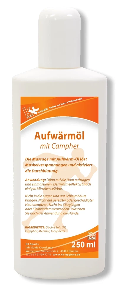 KK HYGIENE KK Aufwärmöl mit Campher 250ml Öl Massage Sport Gel Wärmegel Aufwärmgel Sportgel