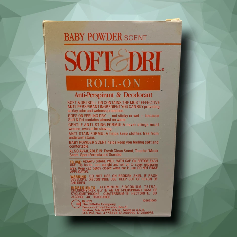De colección 1991 Nuevo Gillette SOFT & DRI Roll-On Desodorante Bebé Polvo TV Película Prop Foto 4 de 4